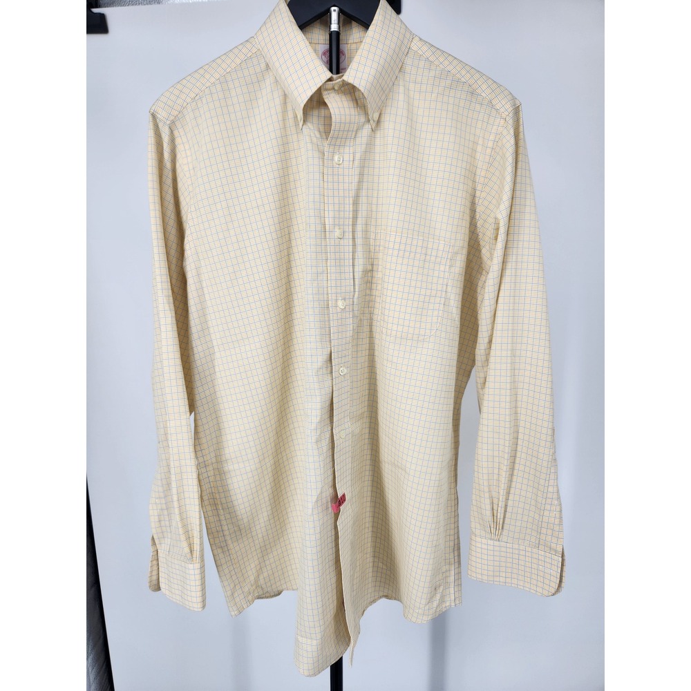 Brooks Brothers Mens 15.5 2/3 Traditional Fit Non-Iron Cotton Check Shirt Yellow